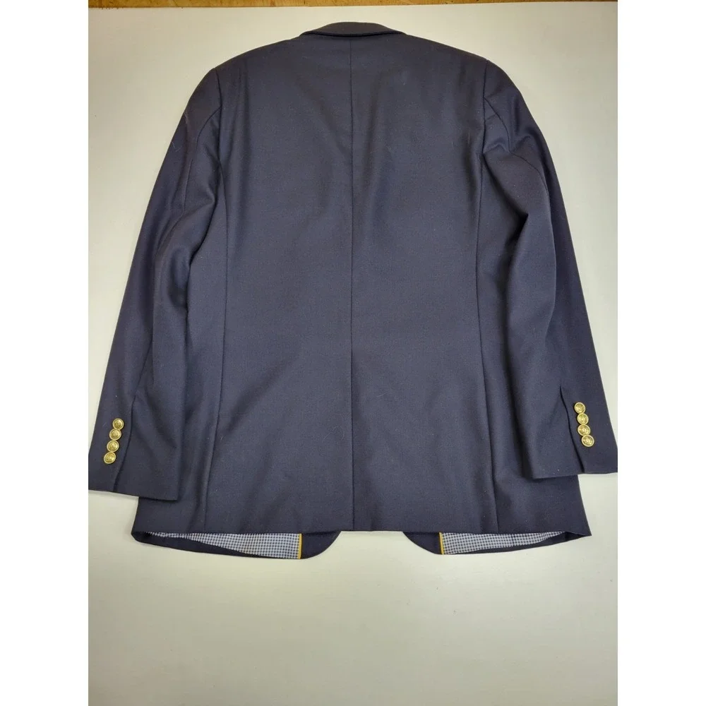 Stafford Mens Blazer 42L Navy Blue 100% Wool Slim Fit Gold Buttons Sport Coat